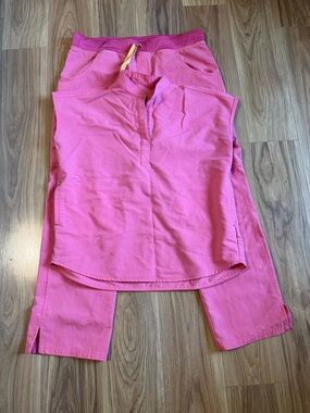 Figs Pink Medical Scrub Top with Gold Accent